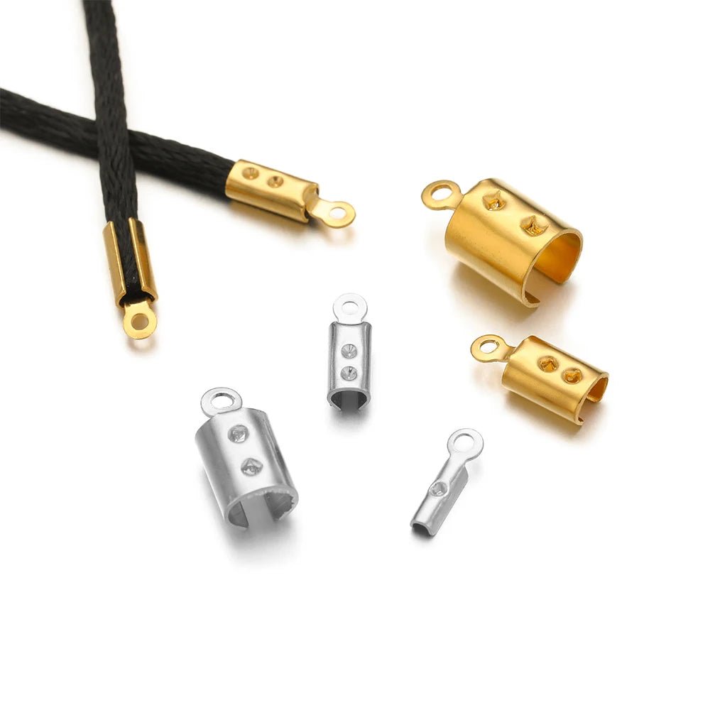 50pcs Stainless Steel High Quality Crimp End Beads Caps Leather Cord Clips for DIY Jewelry Making Necklace Connectors Supplies - Avero