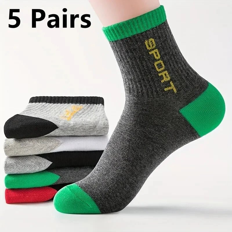 5Pairs/Lot Men's Socks Mid - tube Socks Absorb Sweat Running Professional Sports Socks Breathable Outdoor Basketball Riding Socks - Avero