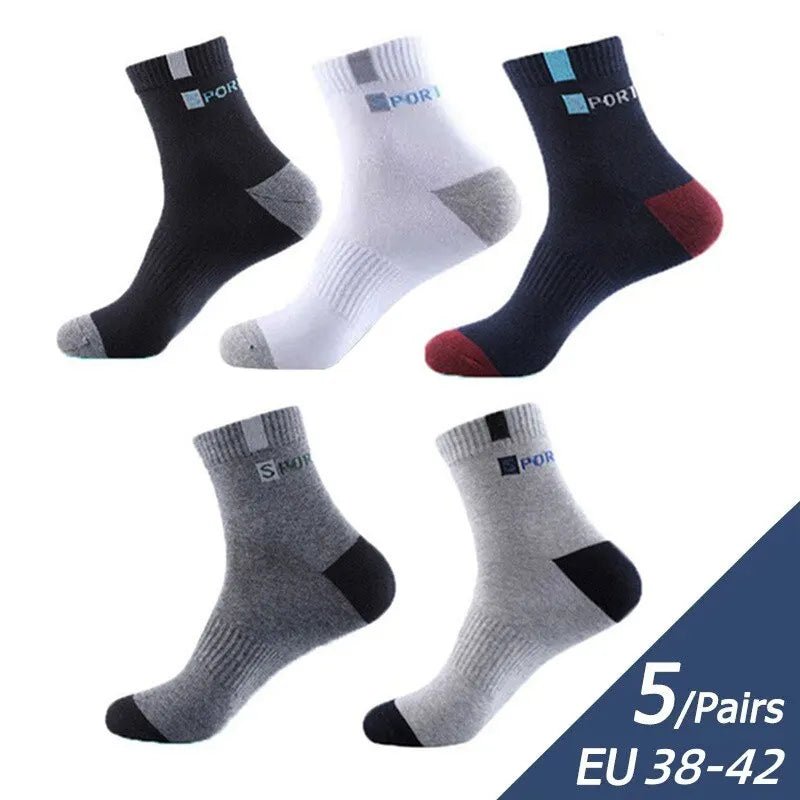 5Pairs/Lot Men's Socks Mid - tube Socks Absorb Sweat Running Professional Sports Socks Breathable Outdoor Basketball Riding Socks - Avero