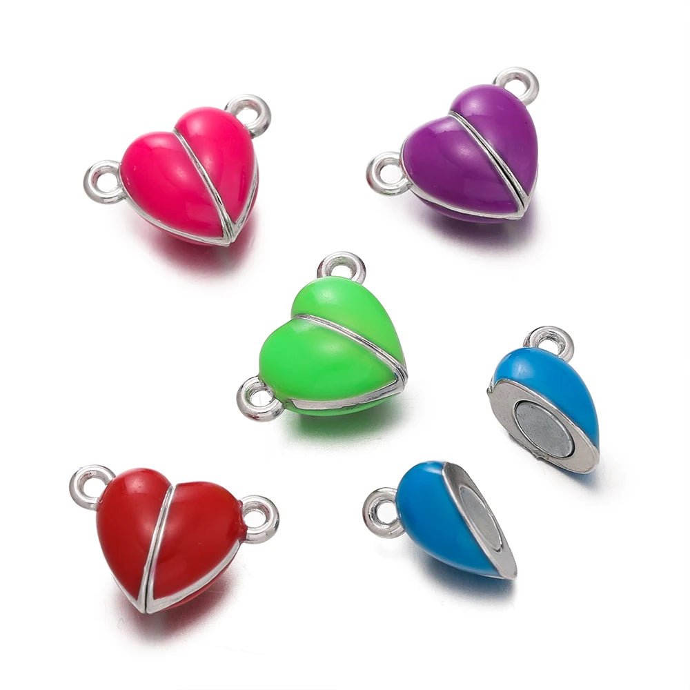 5Sets Glow Colorful Love Heart Magnetic Connected Clasps Charm for DIY Couple Bracelets Necklaces Jewelry Making Accessories - Avero