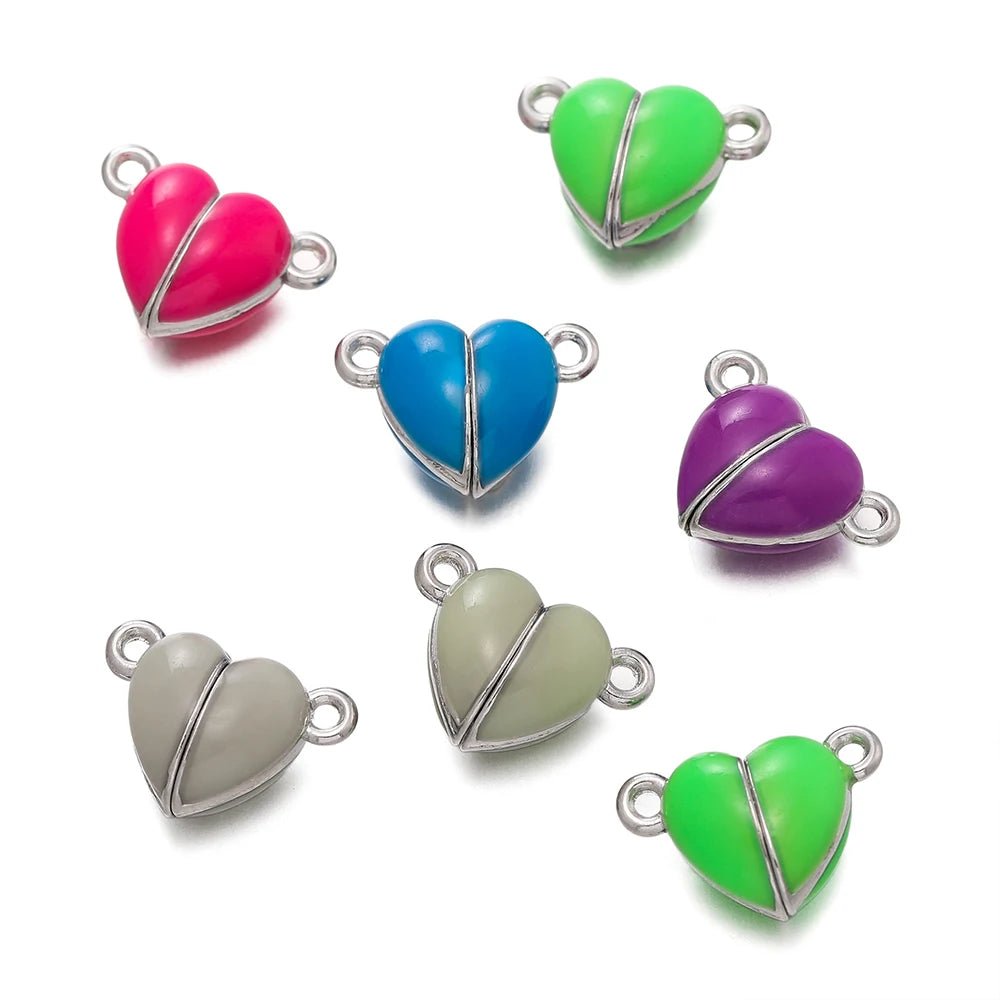 5Sets Glow Colorful Love Heart Magnetic Connected Clasps Charm for DIY Couple Bracelets Necklaces Jewelry Making Accessories - Avero
