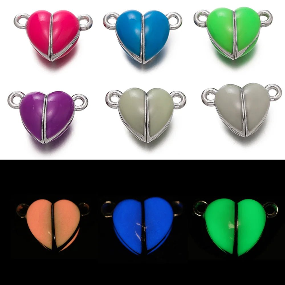 5Sets Glow Colorful Love Heart Magnetic Connected Clasps Charm for DIY Couple Bracelets Necklaces Jewelry Making Accessories - Avero