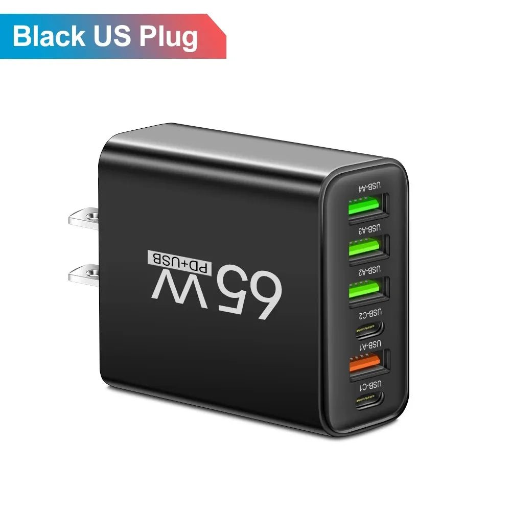 65W USB Phone Charger 6 Ports Type C Fast Charging QC3.0 for Iphone Samsung Xiaomi EU/US Plug Quick Charge Wall Chargers Adapter - Avero