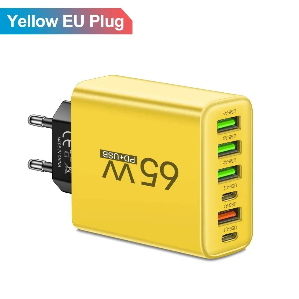 65W USB Phone Charger 6 Ports Type C Fast Charging QC3.0 for Iphone Samsung Xiaomi EU/US Plug Quick Charge Wall Chargers Adapter - Avero