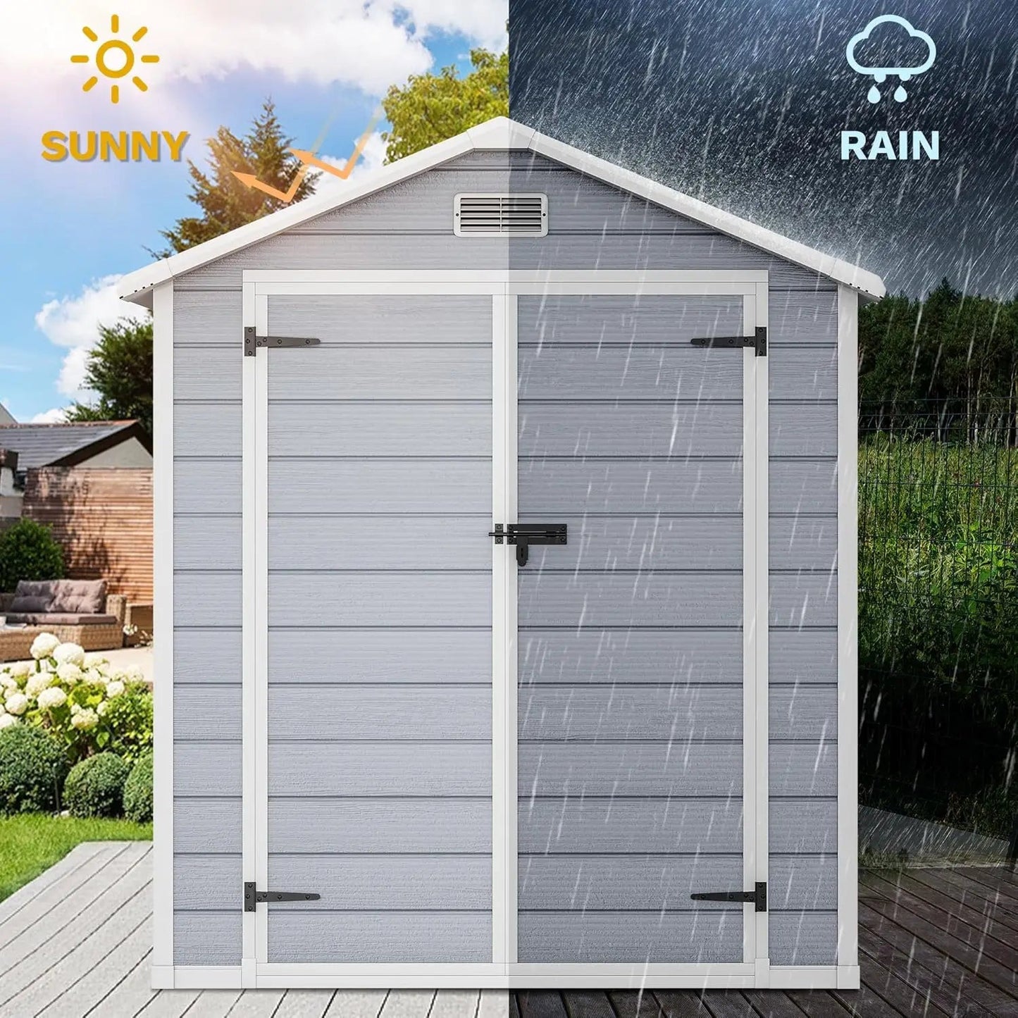 6x4.4 FT Outdoor Resin Storage Shed with Reinforced Floor, All - Weather Bike Shed with Lockable Door, Window and Vent, W - Avero