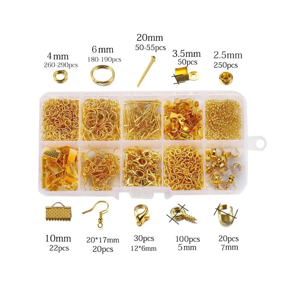 970Pcs Jewelry Making Sets Jump Rings Eye Pins Lobster Clasp Charm Connectors Earring Hooks For DIY Jewelry Making Supplies Kits - Avero