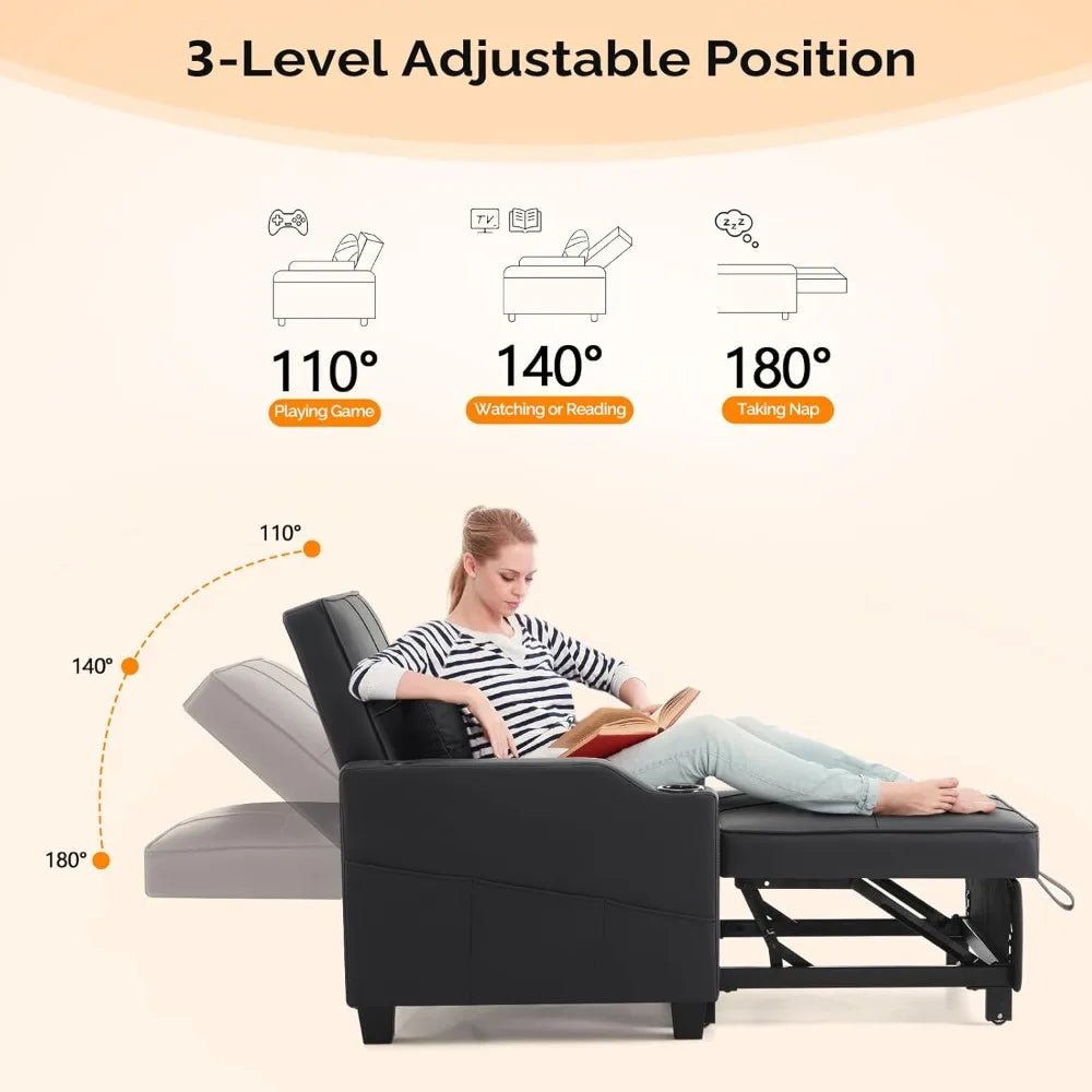 adjustable 3 - in - 1 convertible sofa bed with recliner, pull out couch, 2 usb ports, 2 cup holders, modern sleeper chair for livin - Avero