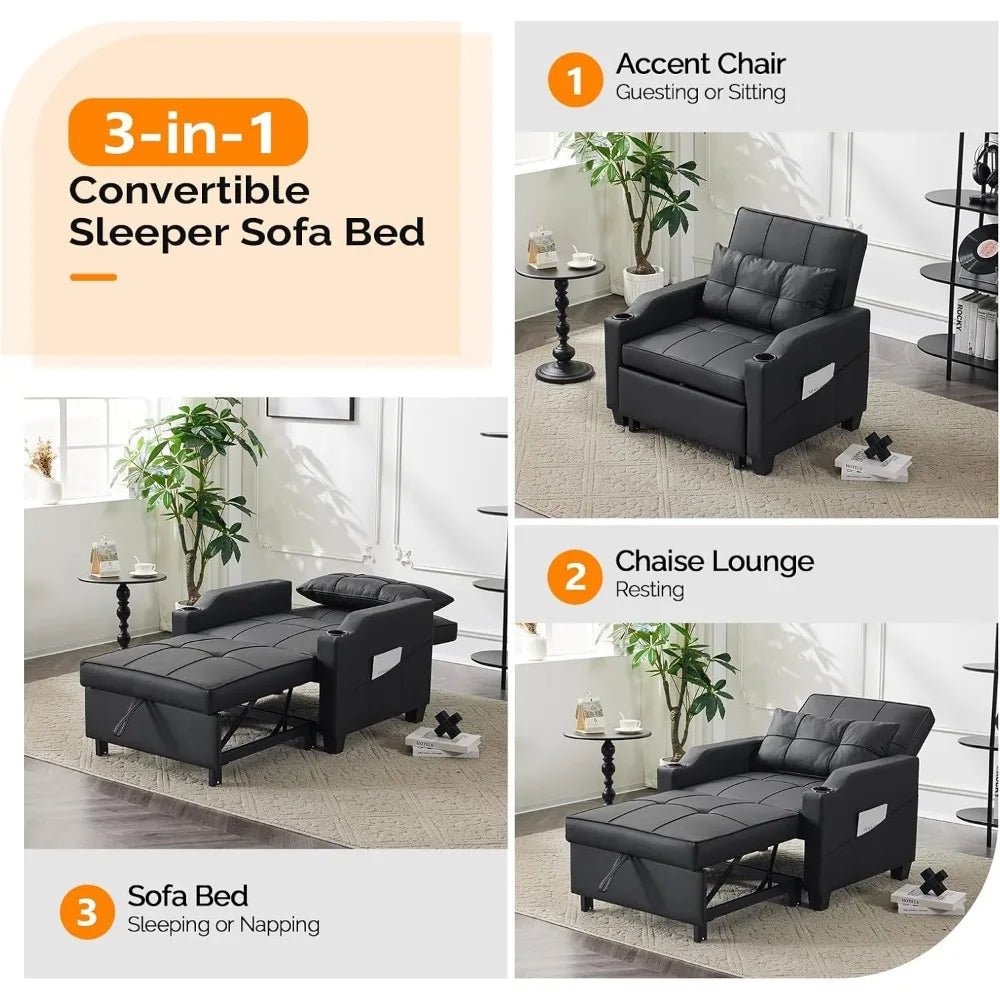 adjustable 3 - in - 1 convertible sofa bed with recliner, pull out couch, 2 usb ports, 2 cup holders, modern sleeper chair for livin - Avero