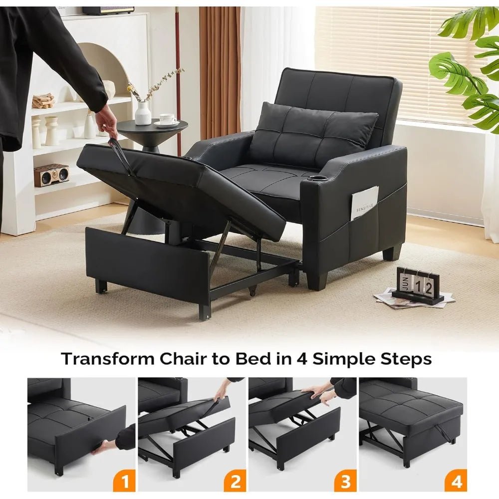 adjustable 3 - in - 1 convertible sofa bed with recliner, pull out couch, 2 usb ports, 2 cup holders, modern sleeper chair for livin - Avero