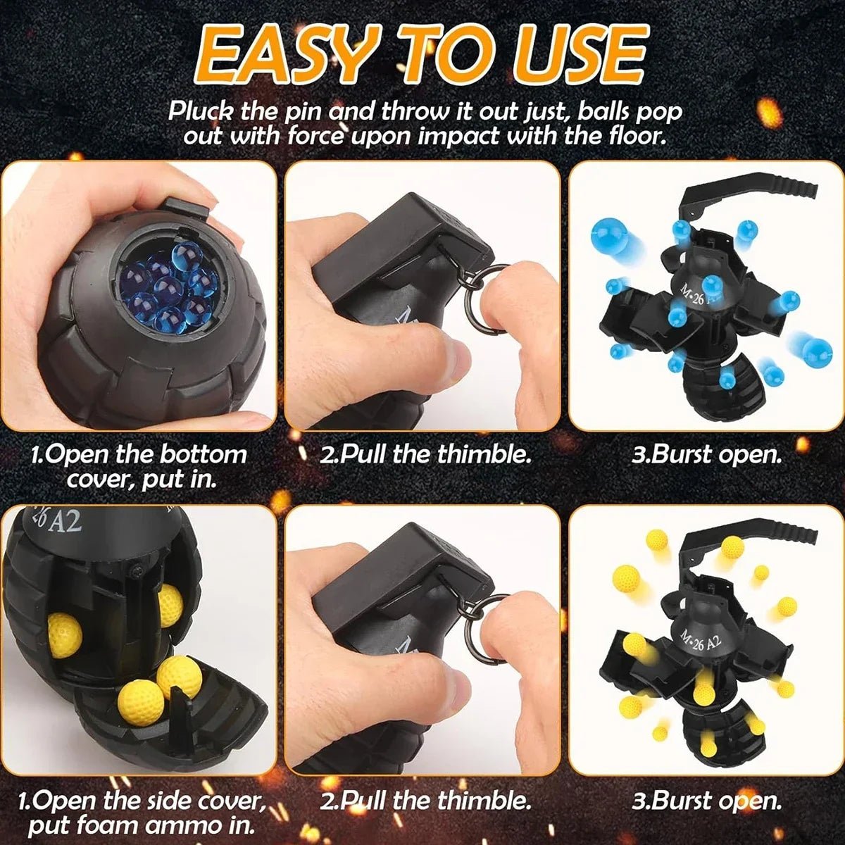 Airsoft Paintball Grenade Toy1/3PCS - Nylon Toy Grenade Toys Model - Anti Fall Refillable Gel Ball Explosion Reusable Grenade - Avero