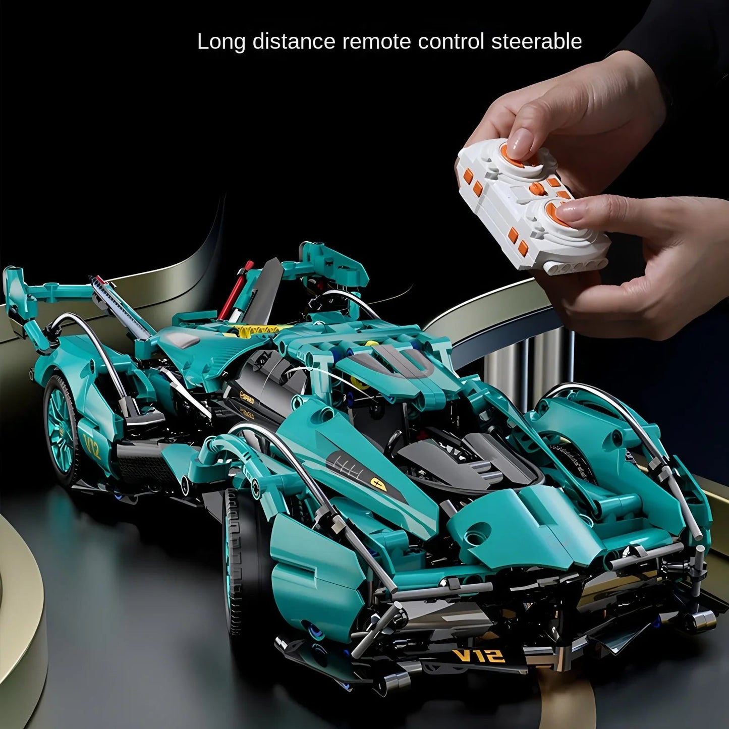 Blue V12 Block Roadster RC Tech Racing 1:14DIY Roadster building block assembly Block car toy birthday gift - Avero
