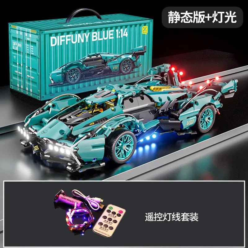 Blue V12 Block Roadster RC Tech Racing 1:14DIY Roadster building block assembly Block car toy birthday gift - Avero