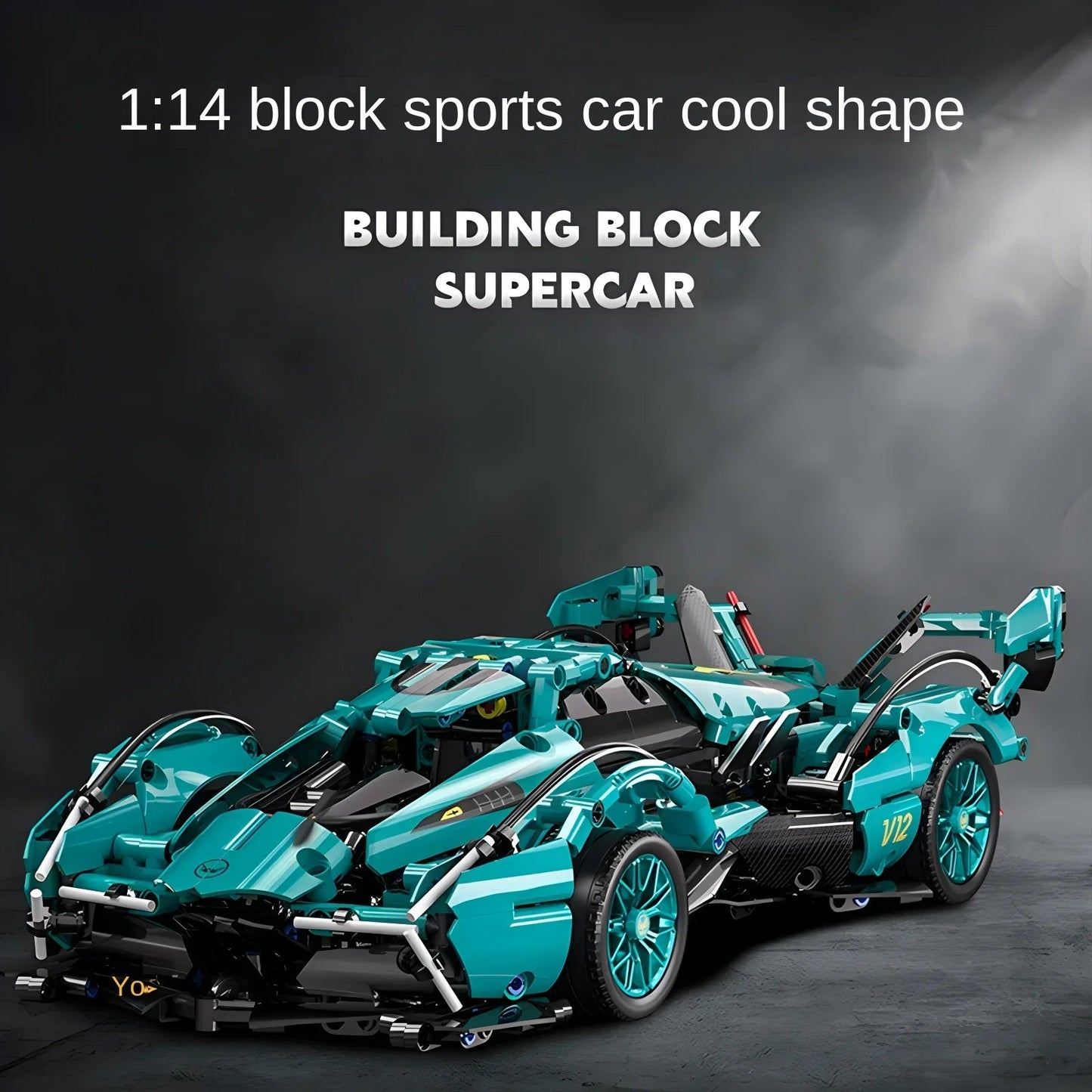 Blue V12 Block Roadster RC Tech Racing 1:14DIY Roadster building block assembly Block car toy birthday gift - Avero