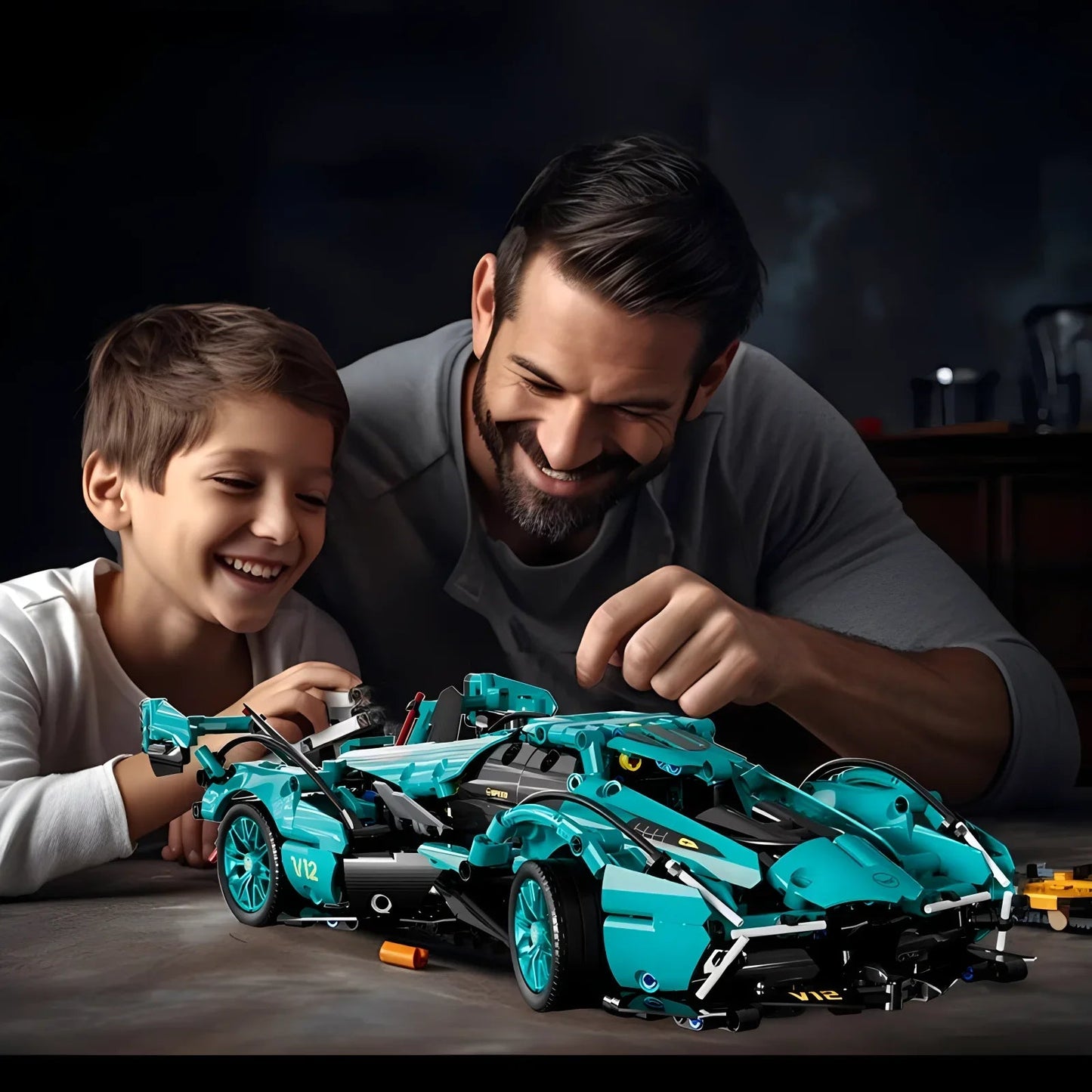 Blue V12 Block Roadster RC Tech Racing 1:14DIY Roadster building block assembly Block car toy birthday gift - Avero