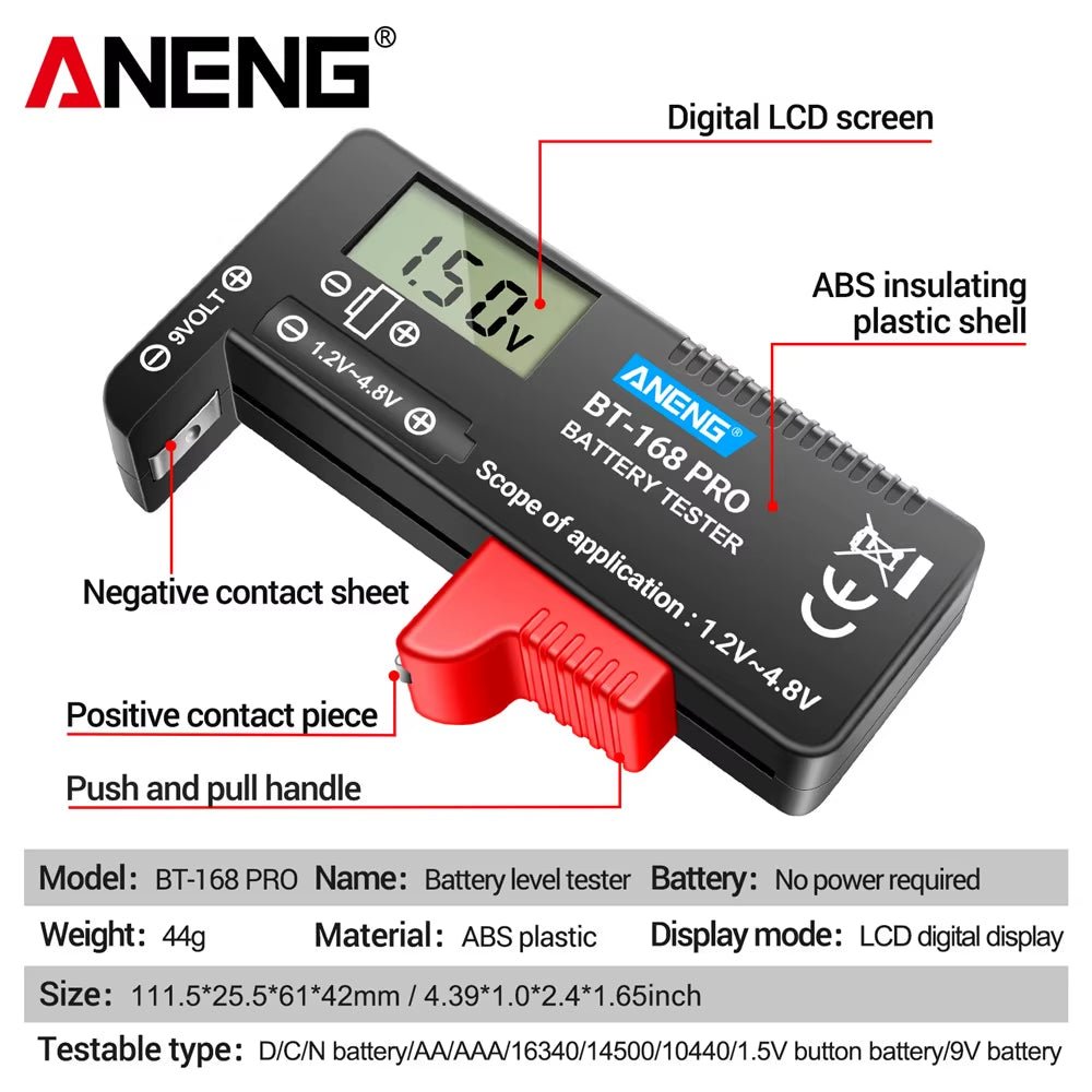 BT - 168 PRO Digital Lithium Battery Capacity Tester Checkered Load Analyzer Display Check AAA AA Button Cell Universal Test - Avero