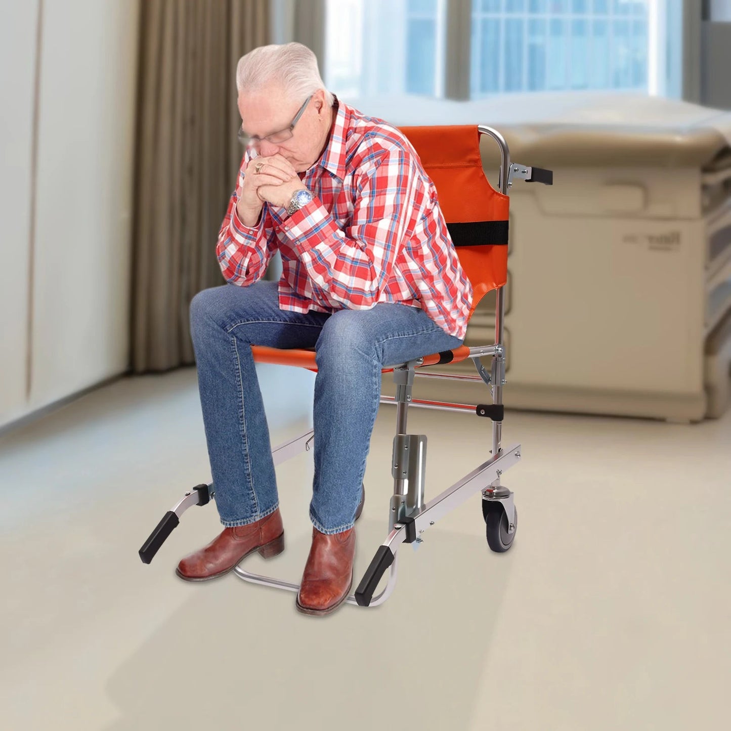 Bymaocar Foldable Two Wheeled Stair Chair Without Brakes, Orange Portable Aluminum Elderly and Patient Care Chair with Handles - Avero