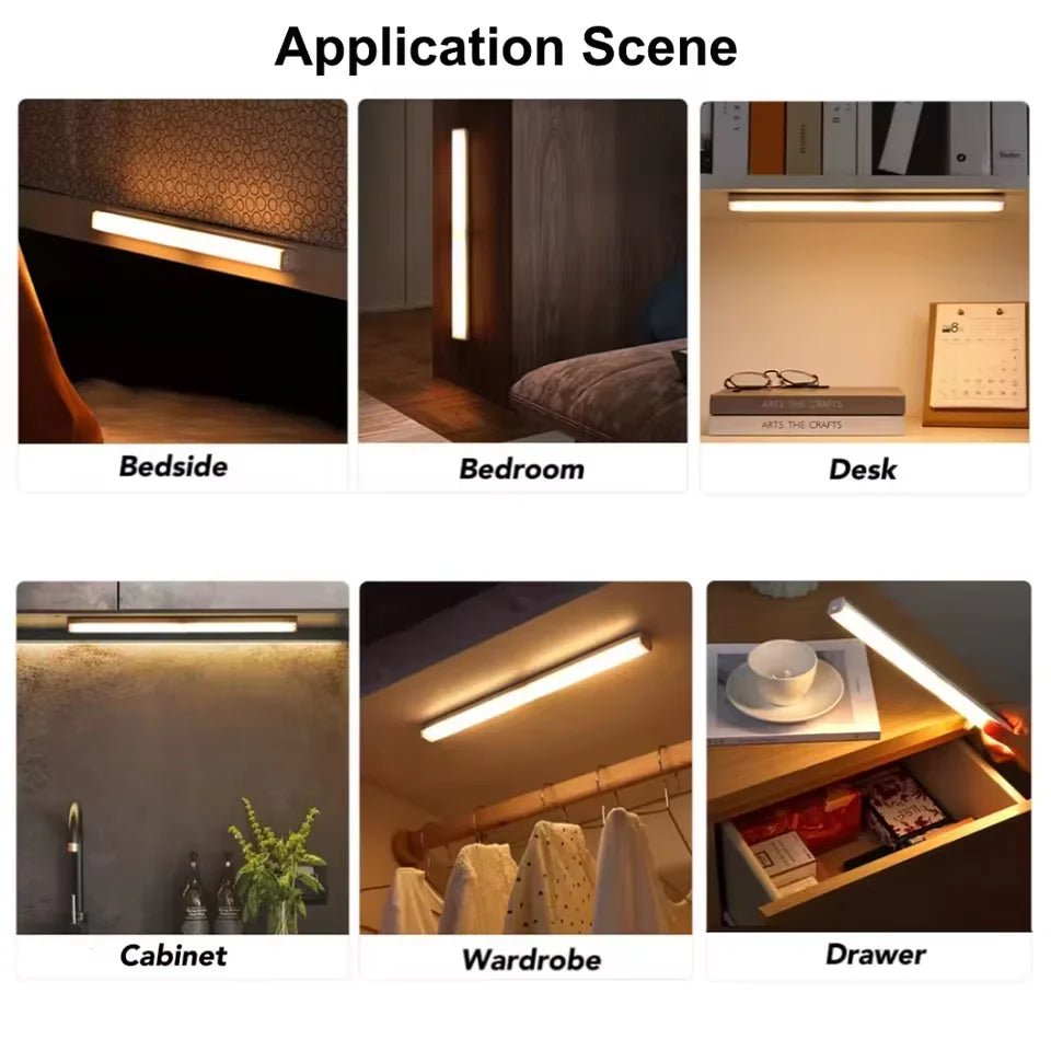Cabinet Light USB Rechargeable Motion Sensor LED Bar Light Induction Night Light Portable Kitchen Bedside Wardrobe Closet Aisle - Avero