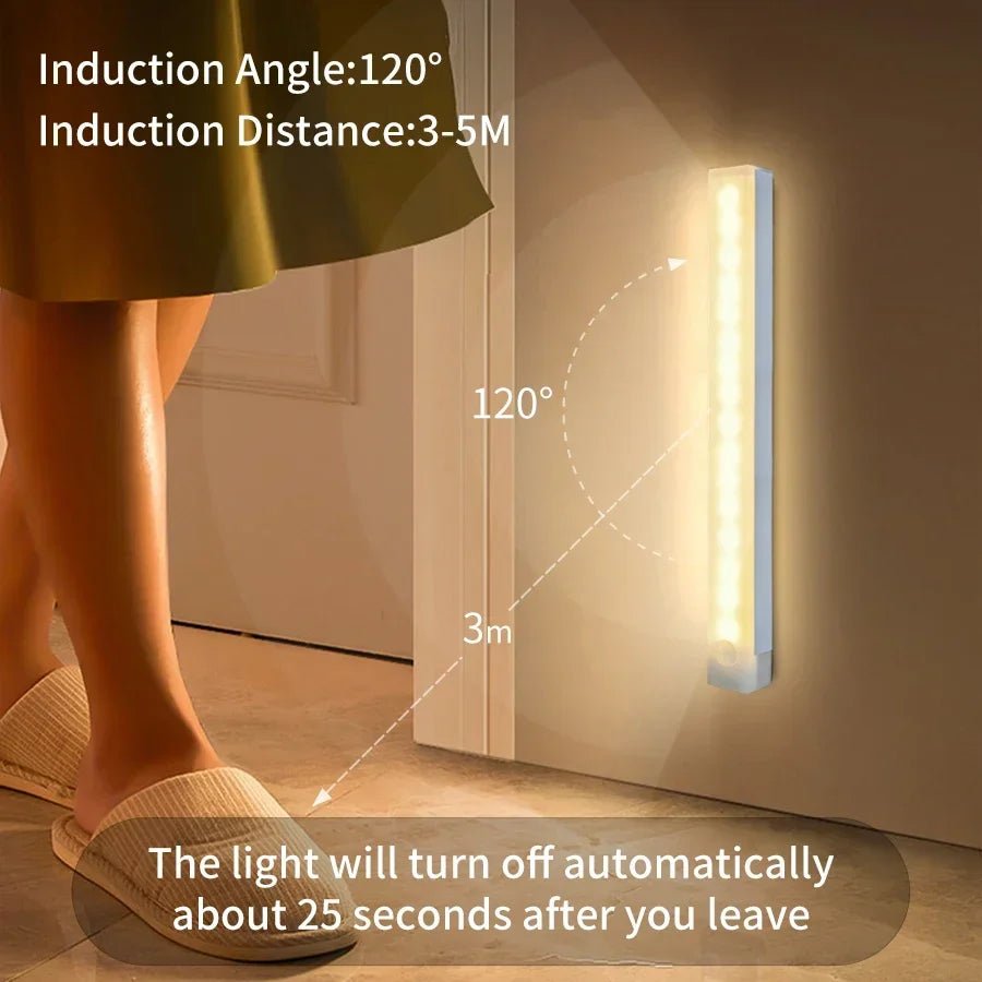 Cabinet Light USB Rechargeable Motion Sensor LED Bar Light Induction Night Light Portable Kitchen Bedside Wardrobe Closet Aisle - Avero