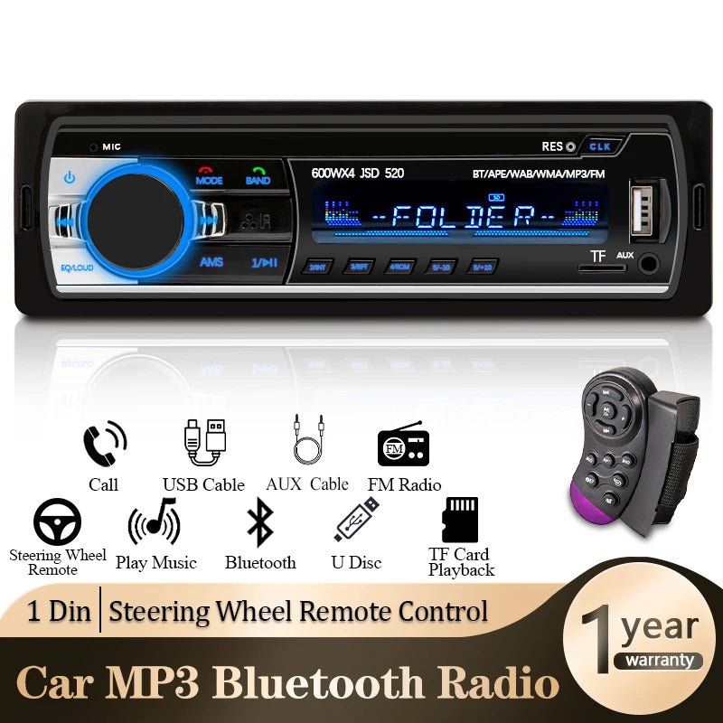 Car Radio 1 Din Stereo Player Digital Bluetooth Car MP3 Player 60Wx4 FM Radio Stereo Audio Music USB/SD with in Dash AUX Input - Avero
