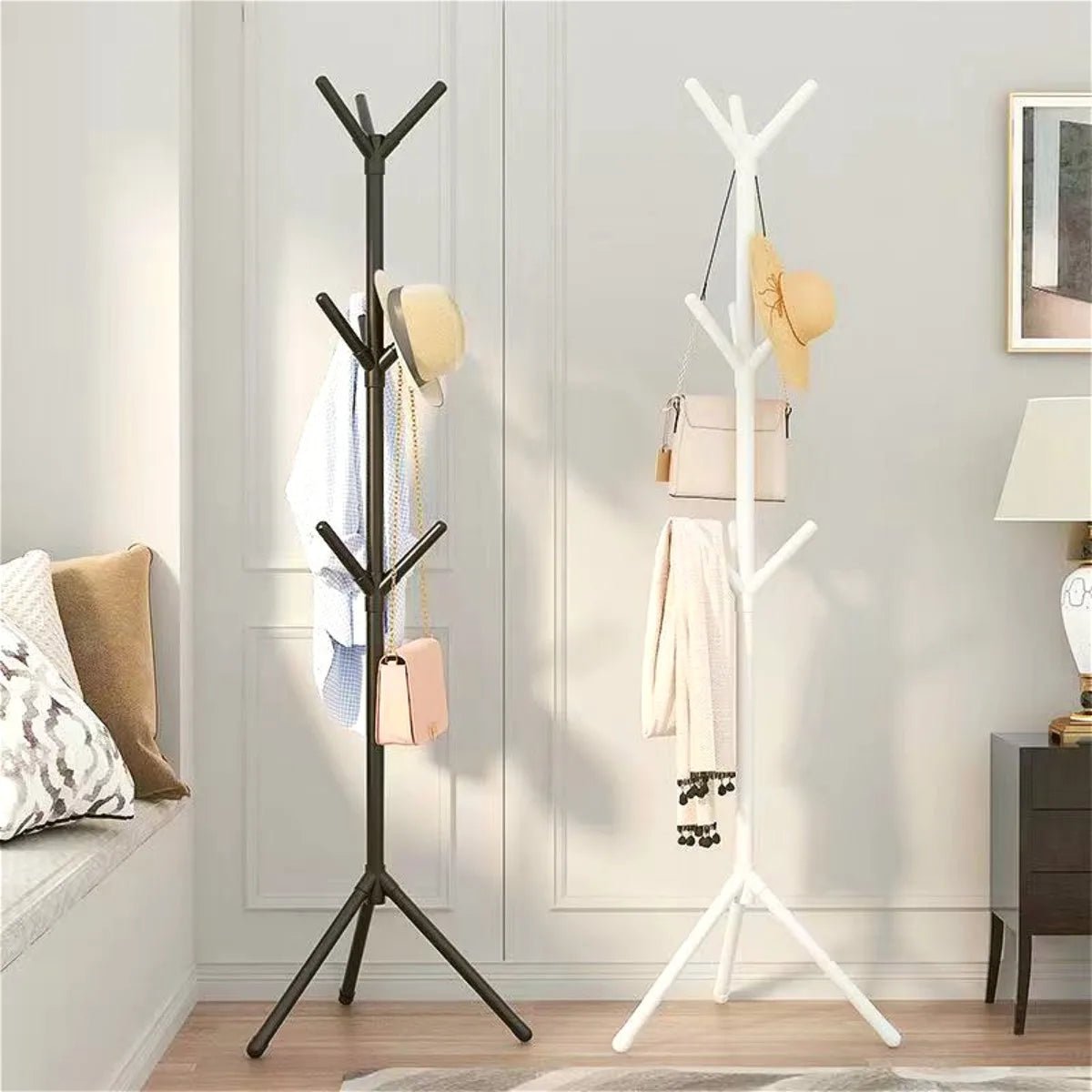 Clothes and Hats Rack Floor To Floor Bedroom Coat Hook Bedroom Vertical Tree Branch Shape Holder Hat Scarf Handbag Storage Hange - Avero