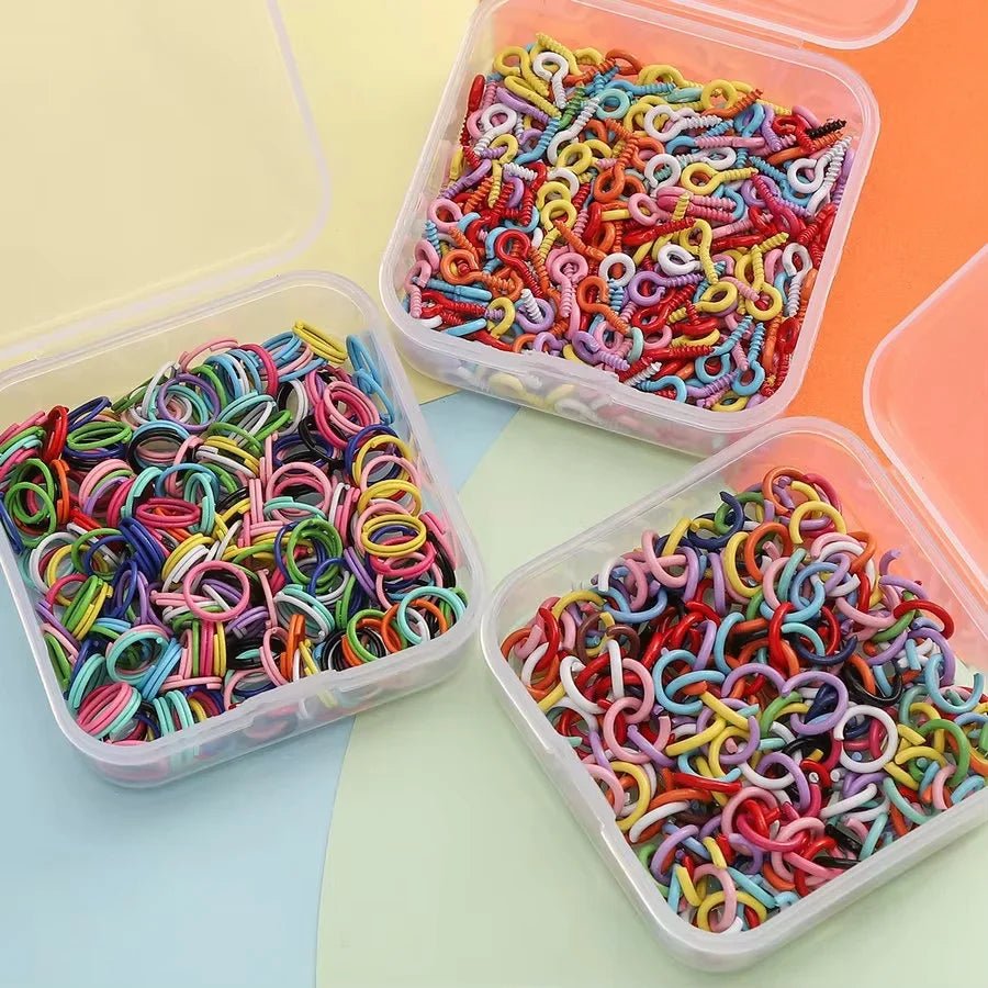 Colored DIY Jewelry Accessories Set Bead Keychain Open Jump Rings Lobster Clasp Hook Small Screw Eye Pins for DIY Jewelry Making - Avero