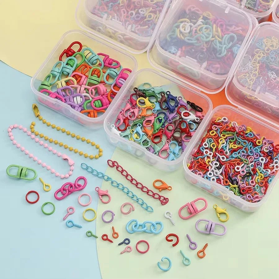 Colored DIY Jewelry Accessories Set Bead Keychain Open Jump Rings Lobster Clasp Hook Small Screw Eye Pins for DIY Jewelry Making - Avero
