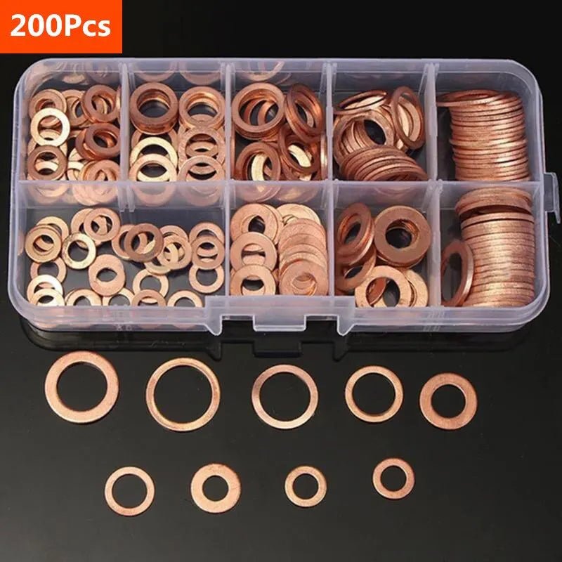 Copper Washer Gasket Nut and Bolt Set Flat Ring Seal Assortment Kit with Box //M8/M10/M12/M14 for Sump Plugs - Avero