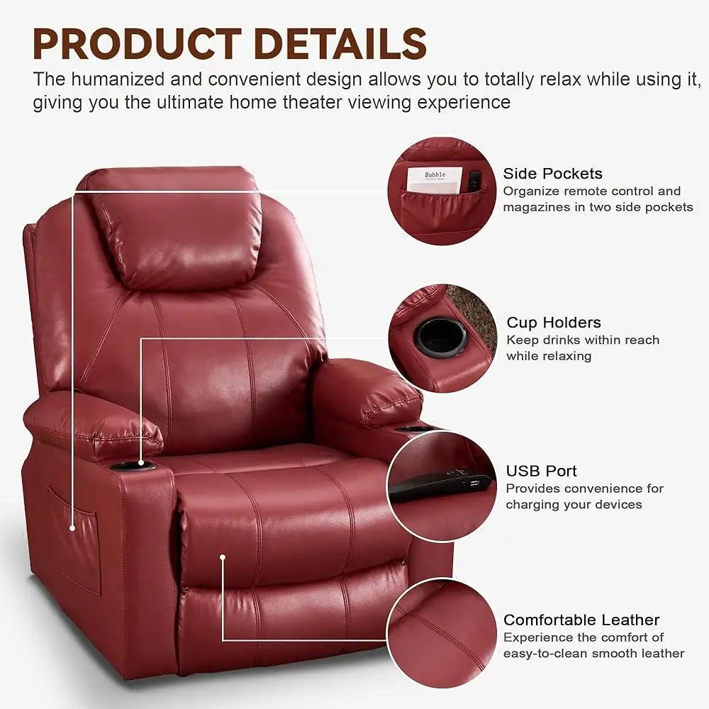 Electric Recliner Chair Lift Sofa Elderly with Massage Heat Adjustable Reclining Couch with Arm Rest Cup Holders Foot Rest - Avero