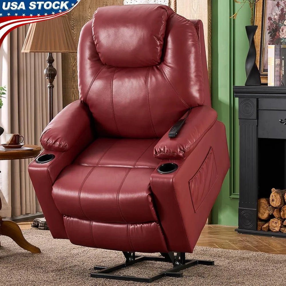 Electric Recliner Chair Lift Sofa Elderly with Massage Heat Adjustable Reclining Couch with Arm Rest Cup Holders Foot Rest - Avero