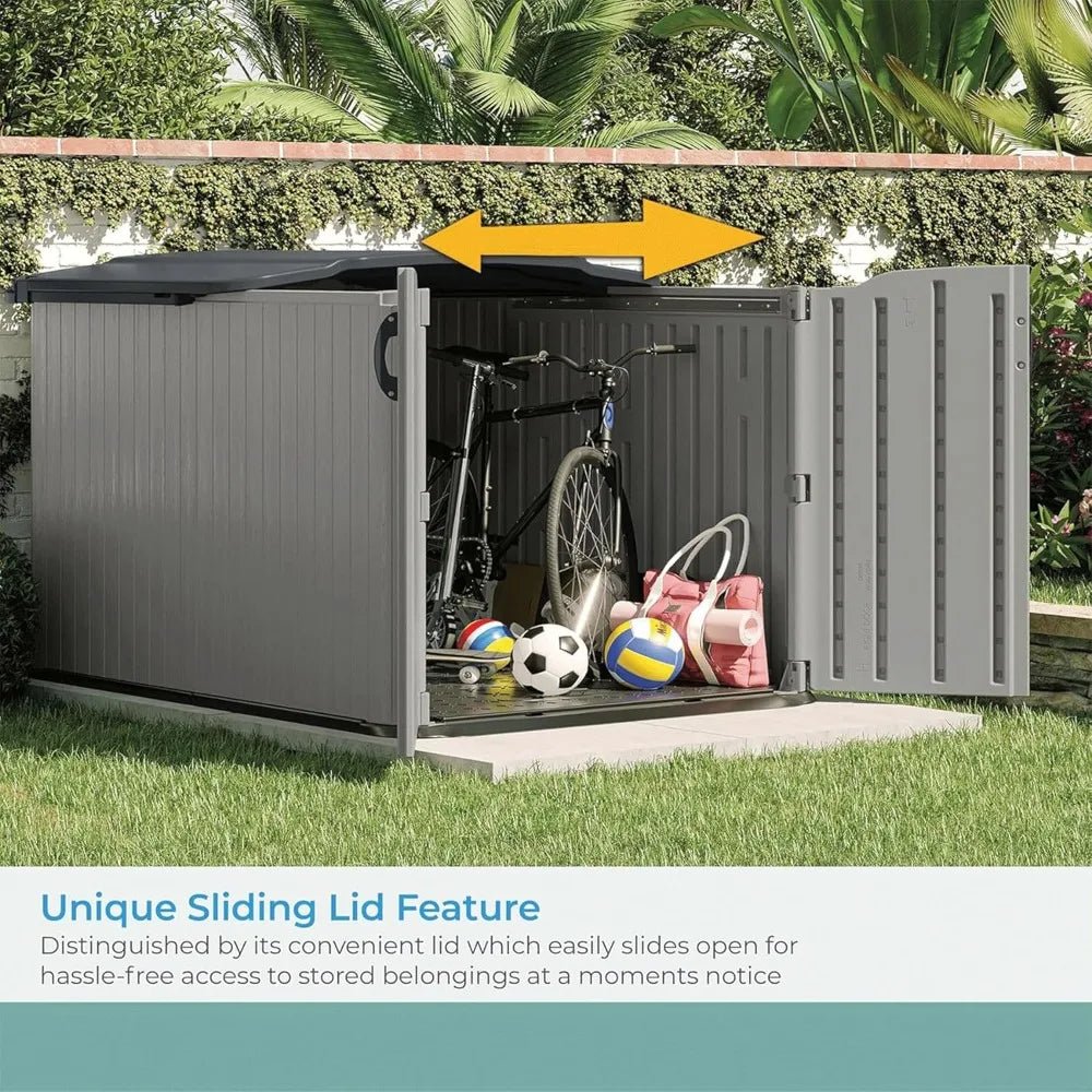 Glidetop Horizontal Outdoor Storage Shed with Pad - Lockable Sliding Lid and Doors, All - Weather Shed for Yard Storage, 57.5" W x - Avero