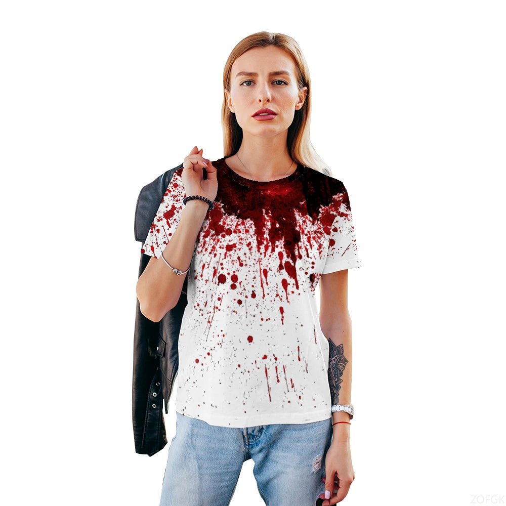 Halloween Fun Bloody Horror Pattern 3D Printed T-shirt Scary Dripping Blood Street Men Tops Casual Fashion O - neck Oversized Tee - Avero