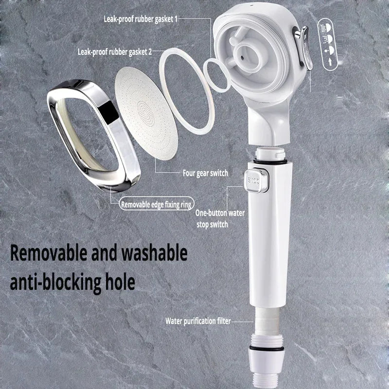 High Pressure Shower Head Water Saving 3 Modes Shower Heads Adjustable One - Key Stop Water Massage Sprayer Bathroom Accessories - Avero