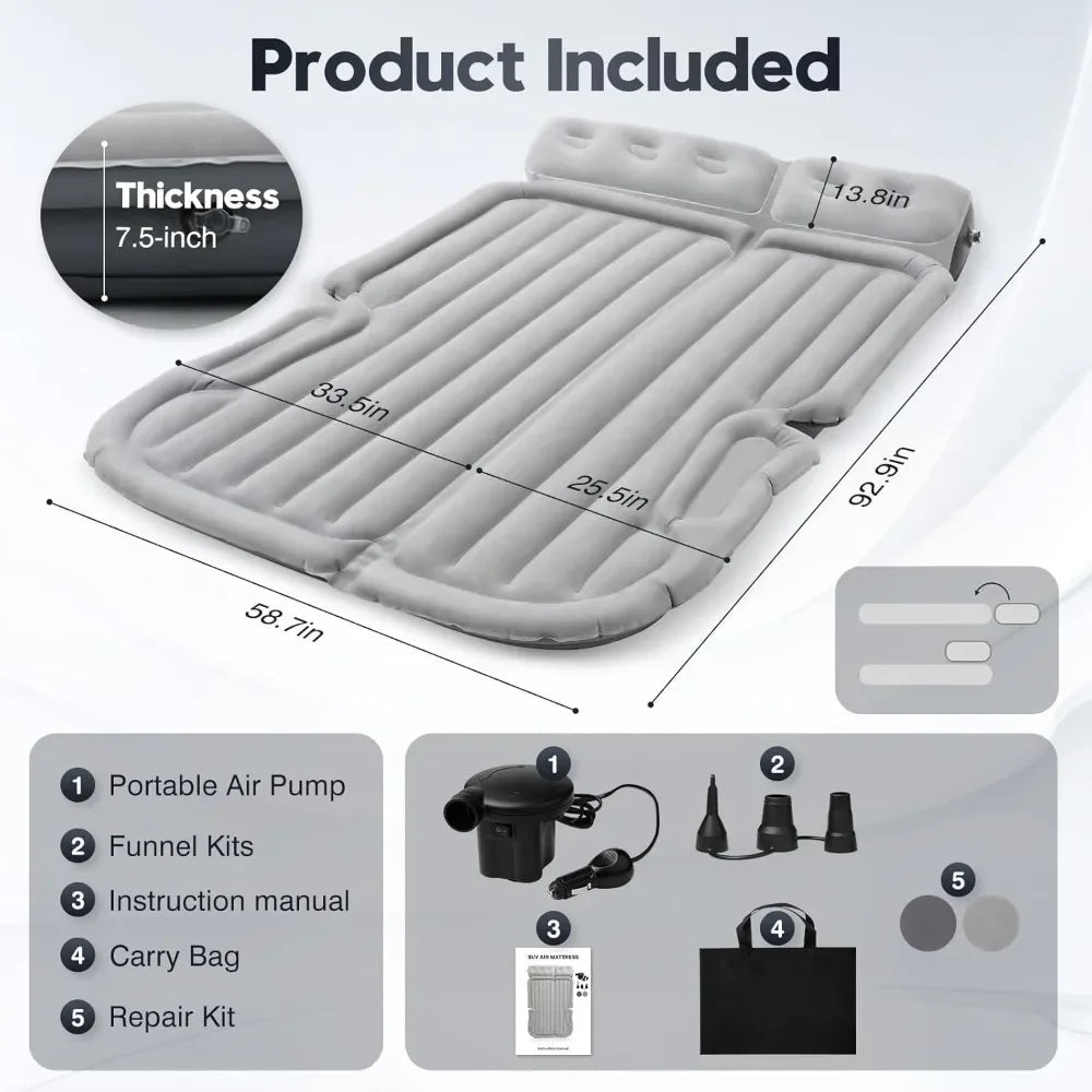 Inflatable Camping Air Mattress Car Bed Mattress Outdoor Travel Camping Air Bed with Built - in Pump Air Couch Mat F - Avero