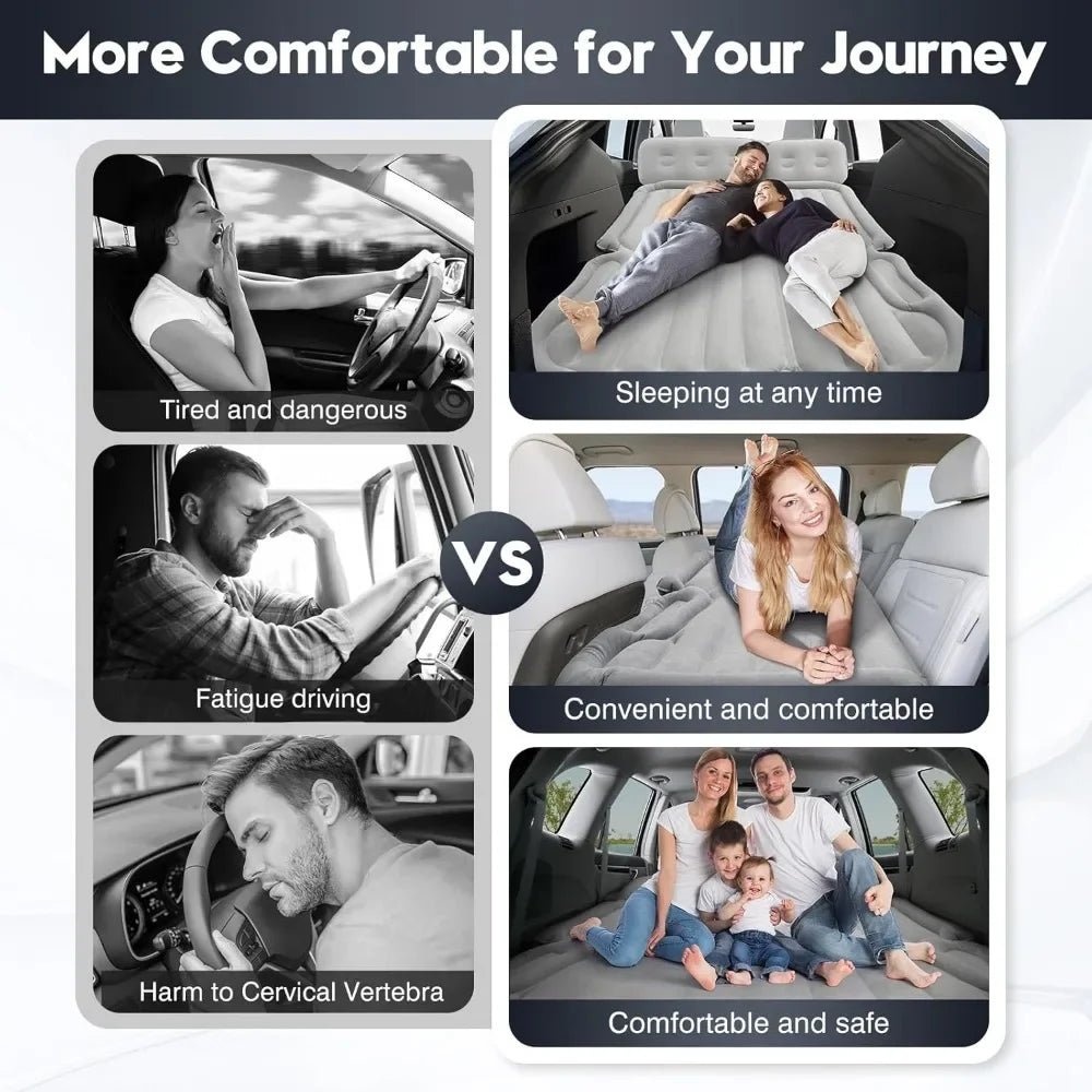 Inflatable Camping Air Mattress Car Bed Mattress Outdoor Travel Camping Air Bed with Built - in Pump Air Couch Mat F - Avero