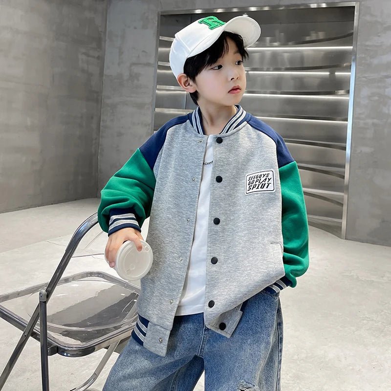 Kids Boys Autumn Sports Clothing Baseball Jacket Trendy 2025 New Children's Outerwear Crew Neck Sporty Coat 5 7 9 11 13 14 Years - Avero