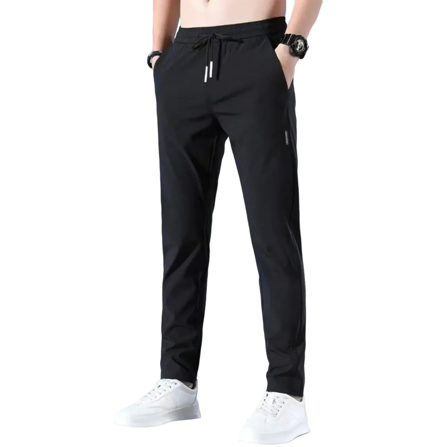 Men Fast Dry Stretch Pants Ice Silk Trousers Solid Color Mid - Waist Loose Breathable Straight - Leg Casual Pants Thin Sports Pants - Avero