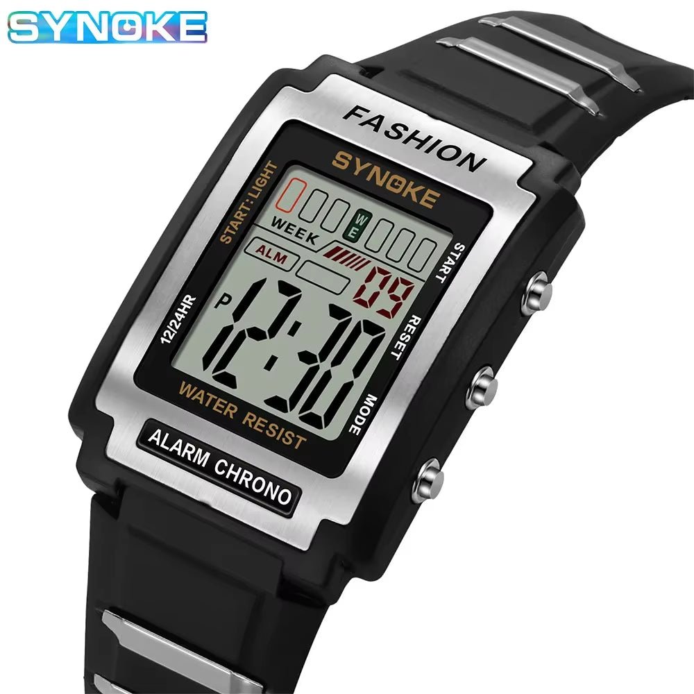 Men Rectangular Sports Electronic Watch Waterproof 50M Night Light Large Screen Alarm Clock Trend Retro Style - Avero