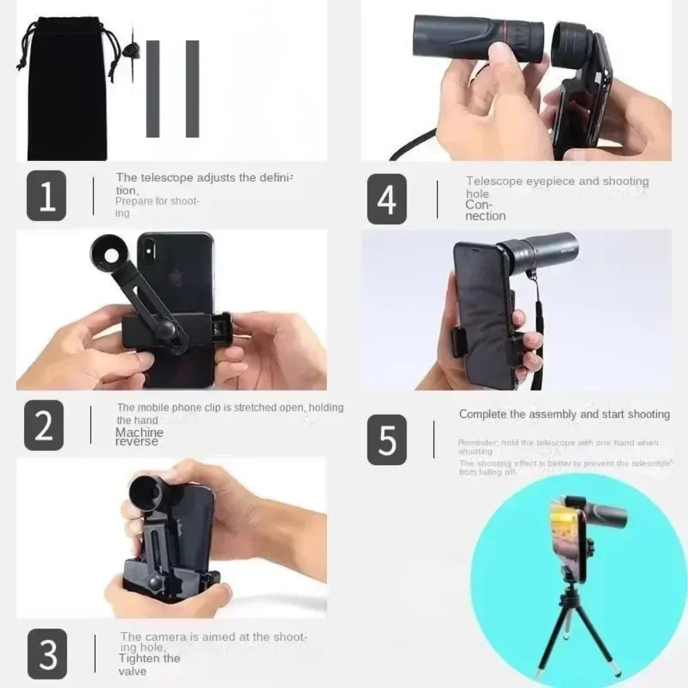 Mini Portable 2000x25 HD Monocular Telescope Mobile Phone Telescope with Holder Camping Hunting Birdwatching Telescope - Avero