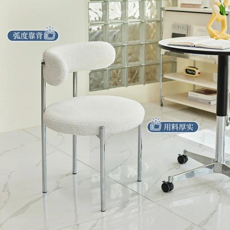 Modern cream style light French style home backrest chair,home bedroom desk chair,cream style lamb velvet dining table and chair - Avero