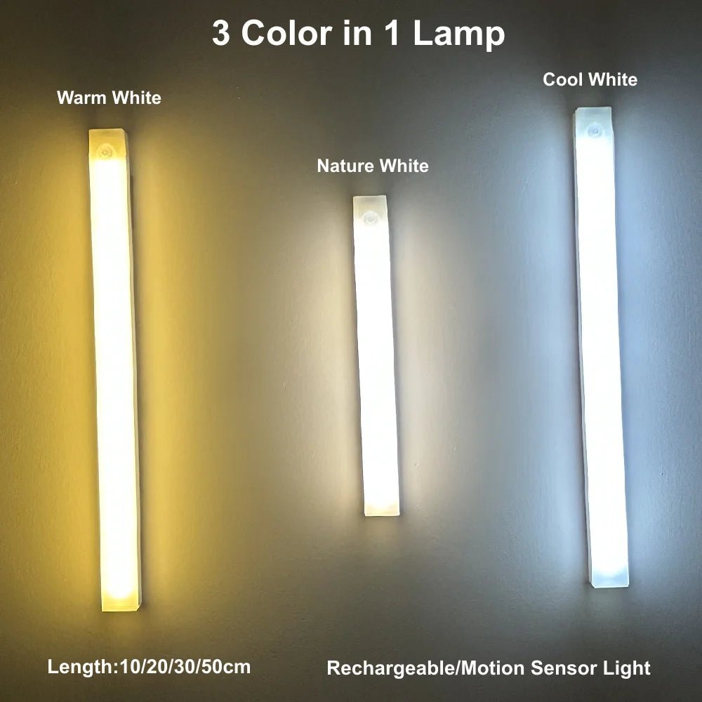 Motion Sensor LED Night Light USB Rechargeable Bedside Lamp Wireless Portable Cabinet Tube Light for Kitchen Wardrobe Staircase - Avero