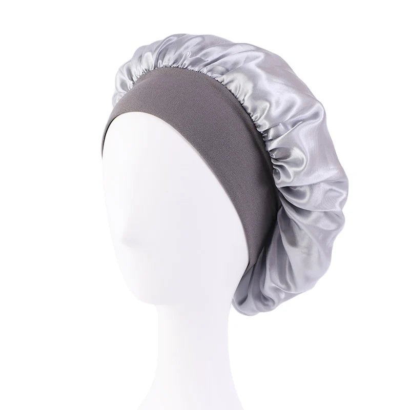 New Women'S Satin Solid Wide - Brimmed Sleeping Hat Unisex Head Wrap Elastic Band Cap Hair Care Bonnet Night Hat Bonnet De Nuit - Avero