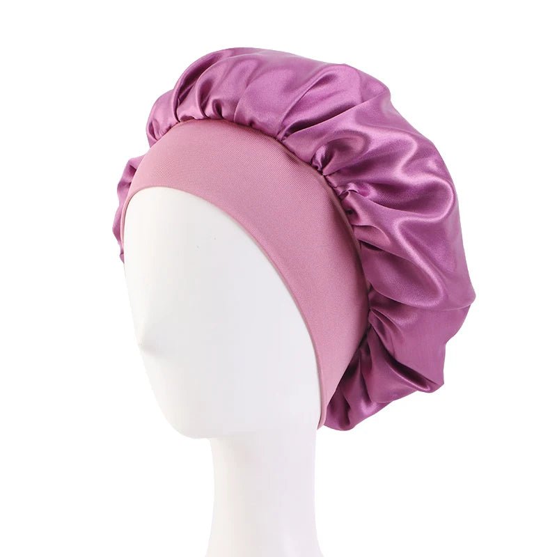 New Women'S Satin Solid Wide - Brimmed Sleeping Hat Unisex Head Wrap Elastic Band Cap Hair Care Bonnet Night Hat Bonnet De Nuit - Avero