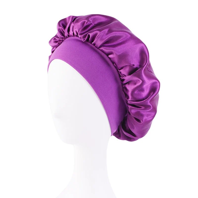 New Women'S Satin Solid Wide - Brimmed Sleeping Hat Unisex Head Wrap Elastic Band Cap Hair Care Bonnet Night Hat Bonnet De Nuit - Avero