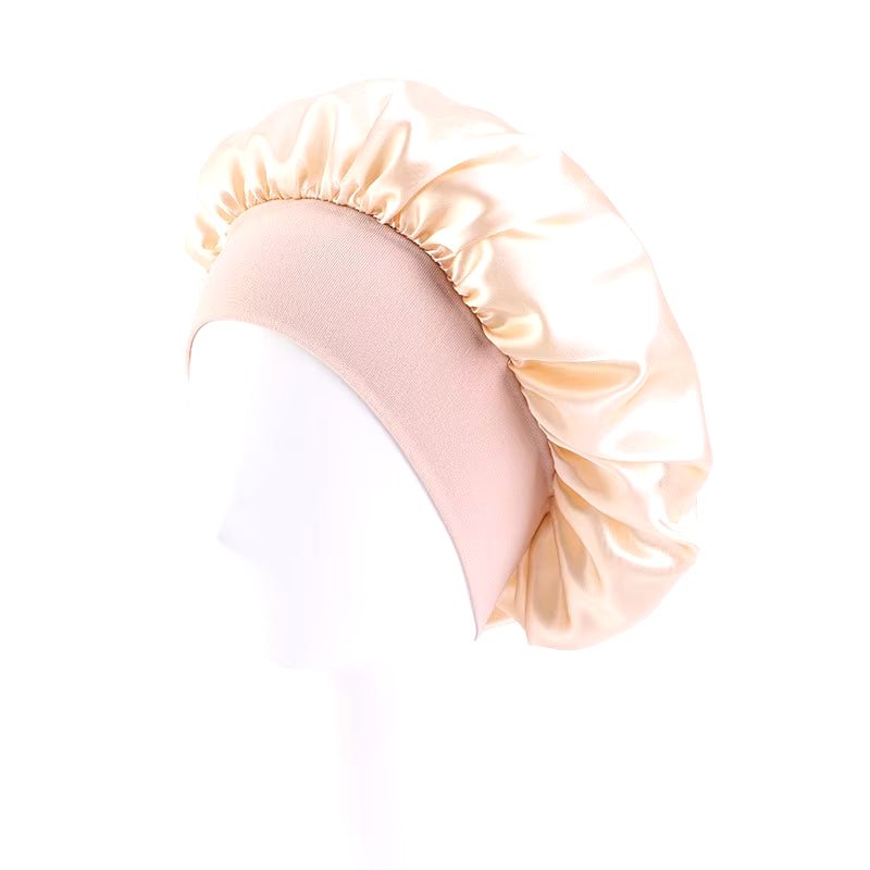 New Women'S Satin Solid Wide - Brimmed Sleeping Hat Unisex Head Wrap Elastic Band Cap Hair Care Bonnet Night Hat Bonnet De Nuit - Avero