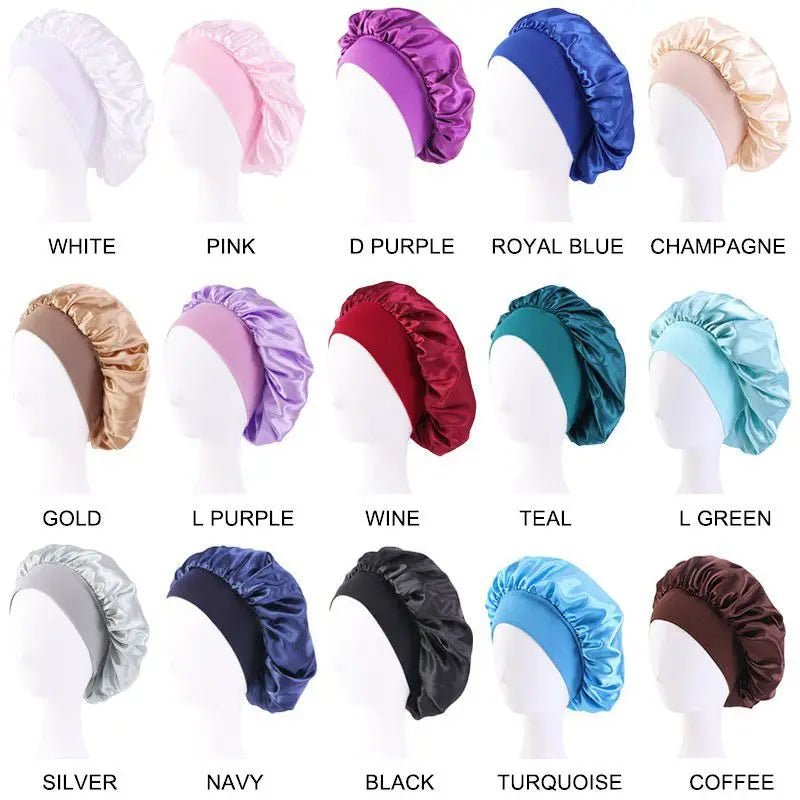 New Women'S Satin Solid Wide - Brimmed Sleeping Hat Unisex Head Wrap Elastic Band Cap Hair Care Bonnet Night Hat Bonnet De Nuit - Avero