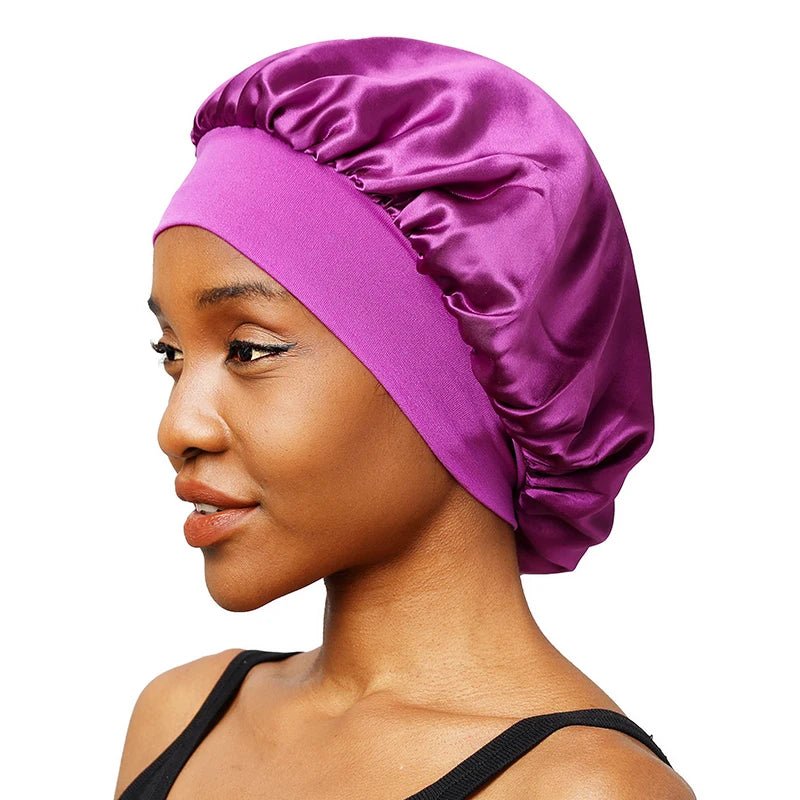 New Women'S Satin Solid Wide - Brimmed Sleeping Hat Unisex Head Wrap Elastic Band Cap Hair Care Bonnet Night Hat Bonnet De Nuit - Avero