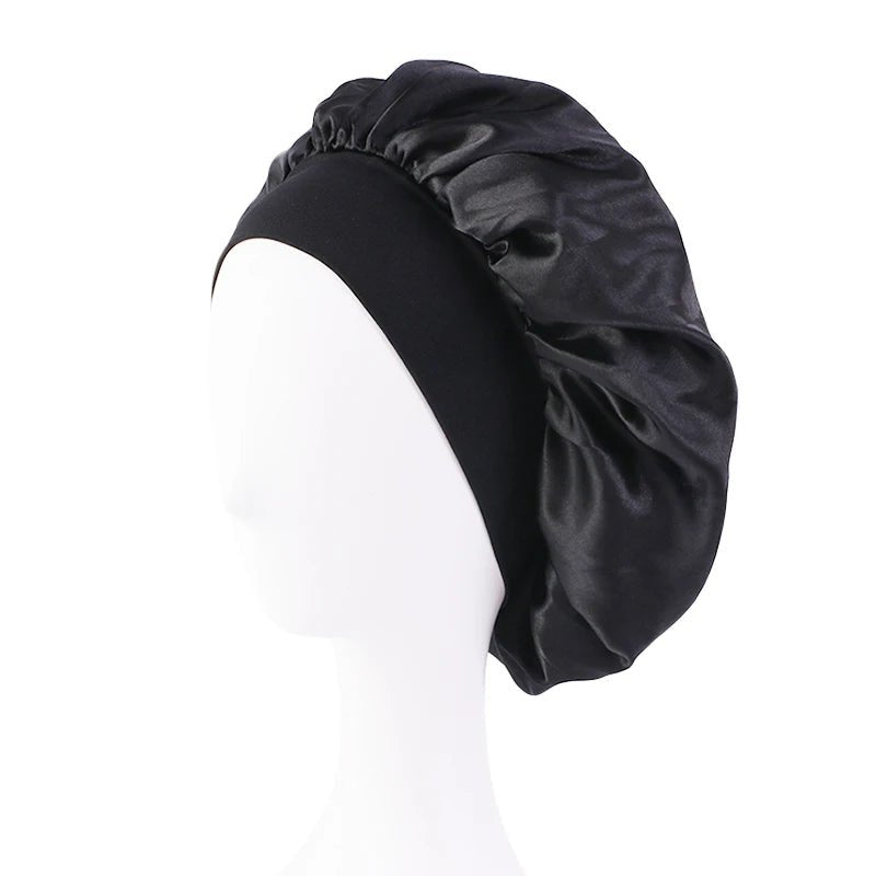 New Women'S Satin Solid Wide - Brimmed Sleeping Hat Unisex Head Wrap Elastic Band Cap Hair Care Bonnet Night Hat Bonnet De Nuit - Avero
