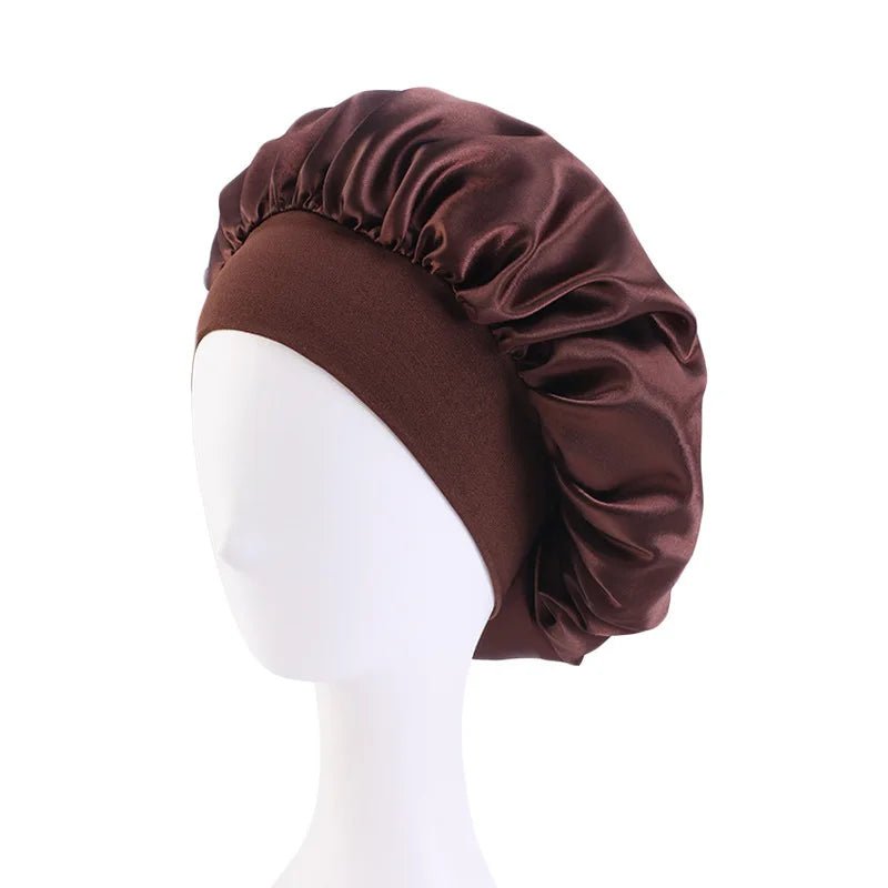 New Women'S Satin Solid Wide - Brimmed Sleeping Hat Unisex Head Wrap Elastic Band Cap Hair Care Bonnet Night Hat Bonnet De Nuit - Avero