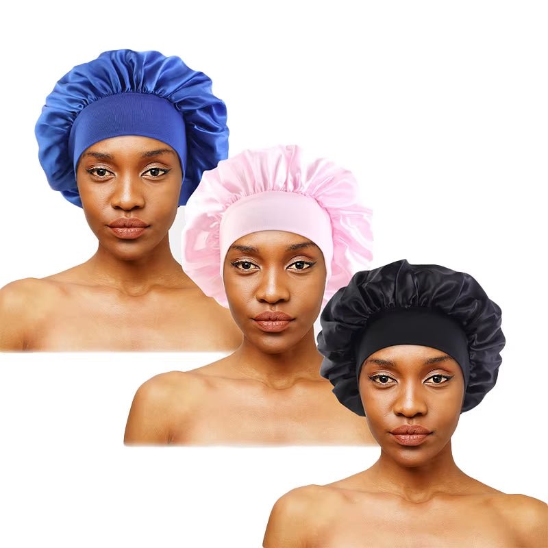 New Women'S Satin Solid Wide - Brimmed Sleeping Hat Unisex Head Wrap Elastic Band Cap Hair Care Bonnet Night Hat Bonnet De Nuit - Avero