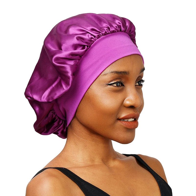 New Women'S Satin Solid Wide - Brimmed Sleeping Hat Unisex Head Wrap Elastic Band Cap Hair Care Bonnet Night Hat Bonnet De Nuit - Avero